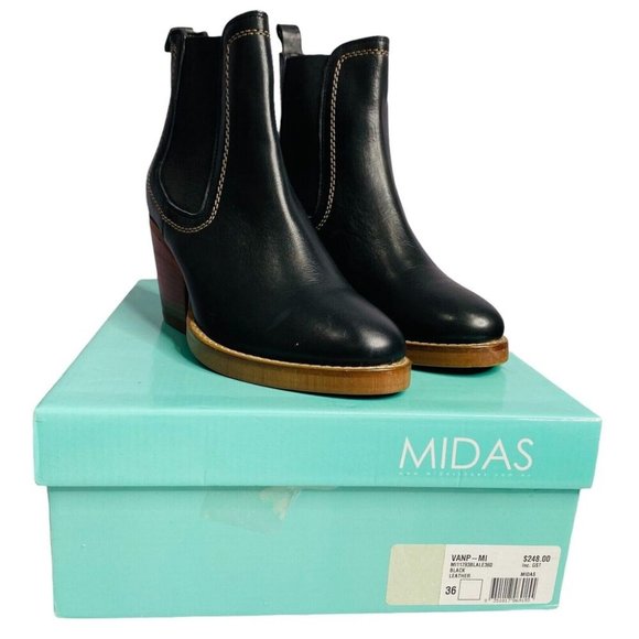 Midas Shoes - Midas Black Genuine Leather Block Heel Boots Size 36 / 6 RRP$248 Ankle Bootie